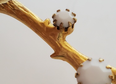 milk glass gold tone flower brooch pin stem
