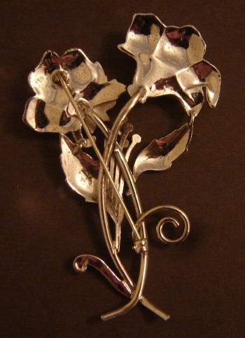 Art Nouveau large antique sterling silver brooch pin, back