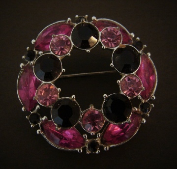 Emmons pink and purple rhinestone brooch