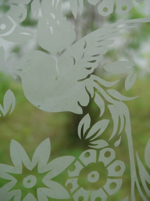 Victorian Etched Glass, Bird Pattern Detail