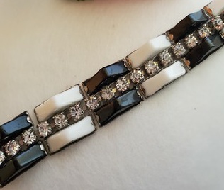 Kramer of NY black and white thermoset with clear rhinestones bracelet detail