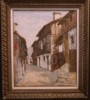 painting of old village, Impressionistic style oil painting signed X Rivas