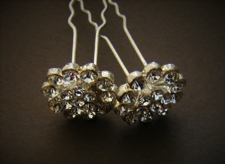 round heads vintage hair pins with rhinestones, detail