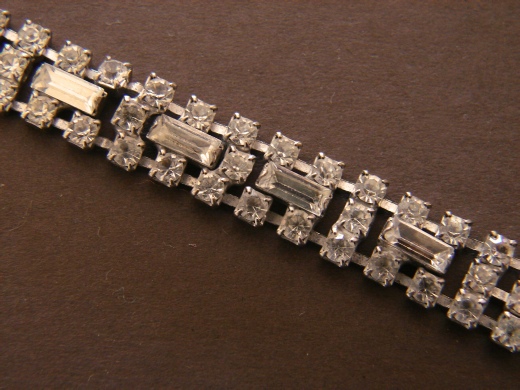 Rhinestone silver tone bracelet, detail
