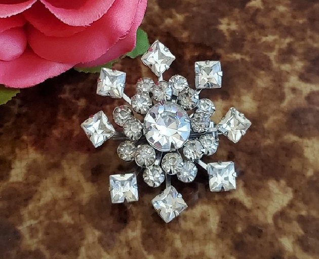 starburst silver-toneclear rhinestones brooch pin