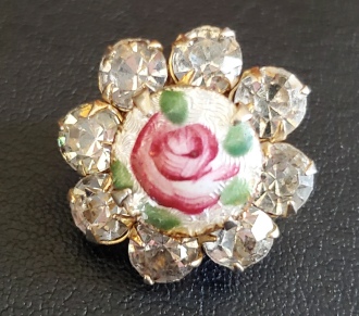 tiny enamel rose with clear rhinestones vintage mini pin brooch