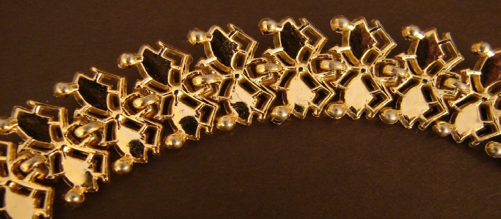 Trifari gold tone and rhinestones bracelet, back