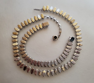 Weiss rhinestone bracelet and unmarked milk glass and rhinestone necklace back