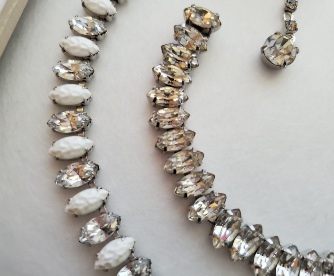 Weiss rhinestone bracelet and milk glass and rhinestone necklace detail