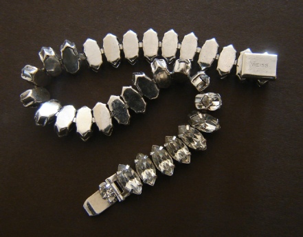 Weiss silver tone bracelet with marquise chrystal rhinestones, clasp